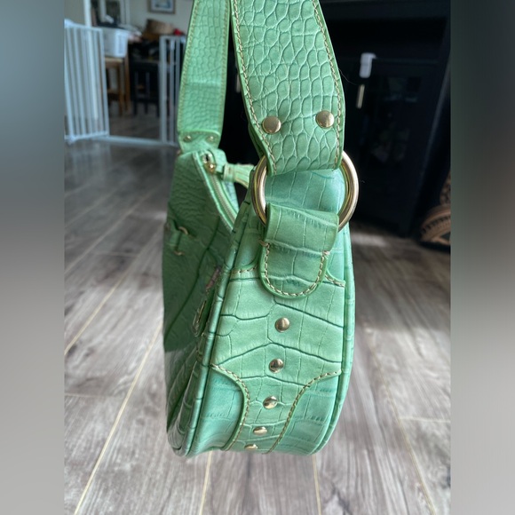 Liz Clairborne vintage green snakeskin structured zippered shoulder purse - Picture 7 of 13